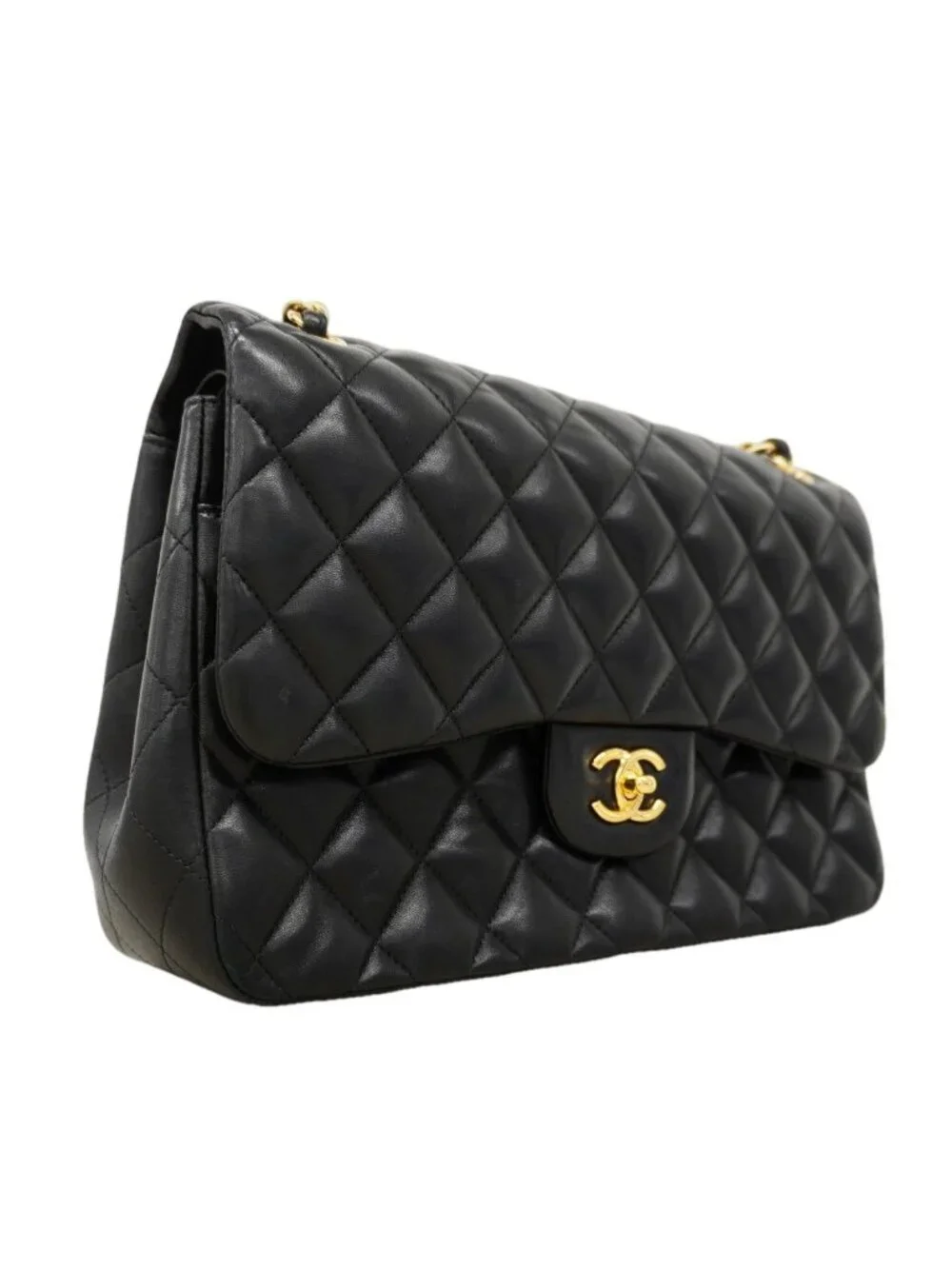 Chanel Shoulder Bag Deca Quilted Lambskin Black Gold